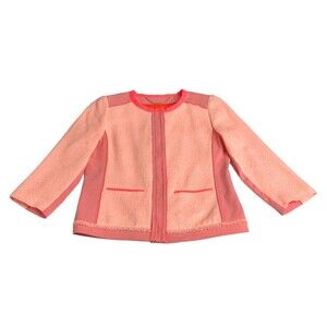 Elie Tahari Jacket Women 8 Pink Peach Glow Pearson Tweed Hidden Snap Front Lined